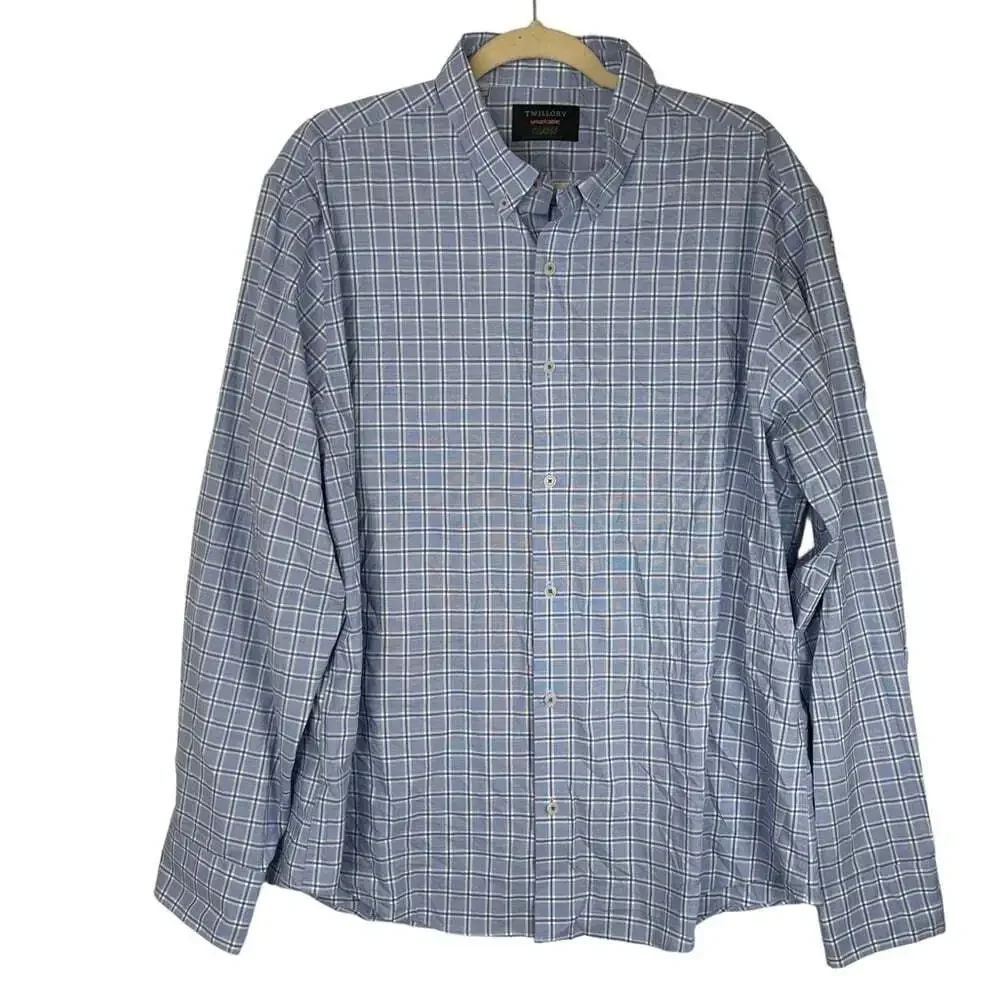 Twillory Untuck(able) Glow Men's Dress Shirt Tailored Fit Size XL Blue Plaid